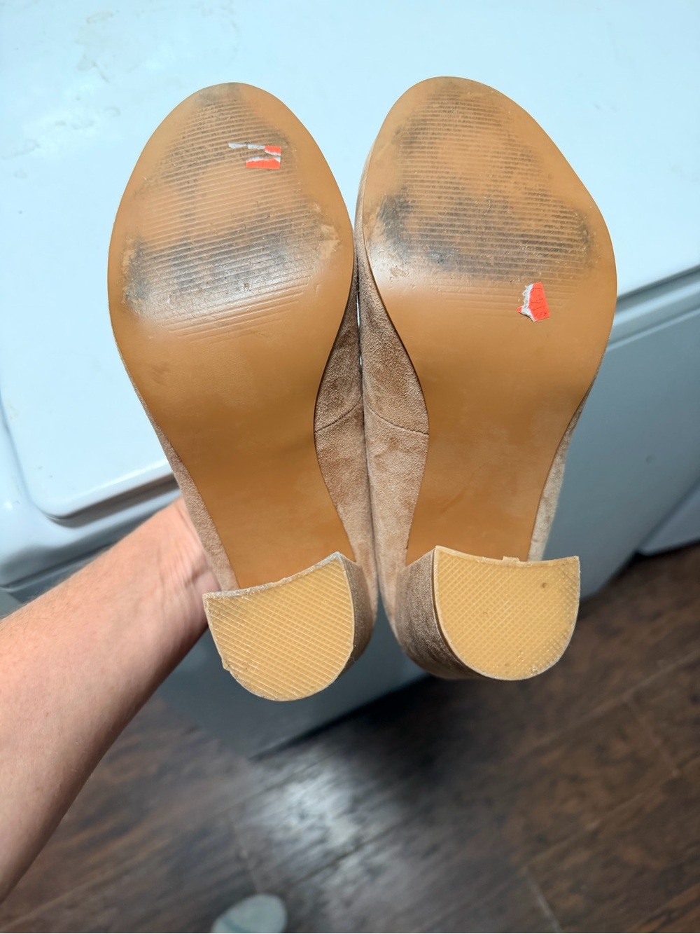Steve Madden Beige/Tan Suede Lace-Up Block Heel Pumps - Picture 13 of 15